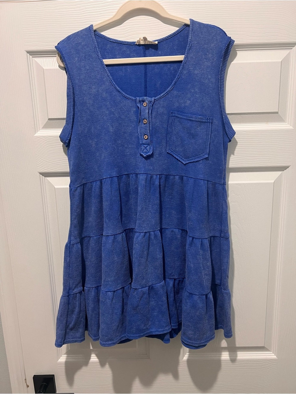 Peach Love California Blue Sleeveless Tiered Waffle Knit Tunic